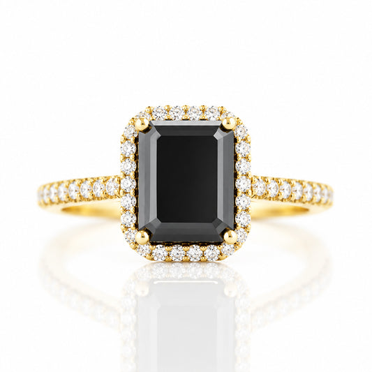 Lirio, Black Emerald cut Moissanite Halo Ring