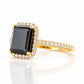 Lirio, Black Emerald cut Moissanite Halo Ring - Victoria's Jewellery
