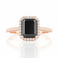 Lirio, Black Emerald cut Moissanite Halo Ring - Victoria's Jewellery