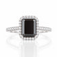 Lirio, Black Emerald cut Moissanite Halo Ring - Victoria's Jewellery