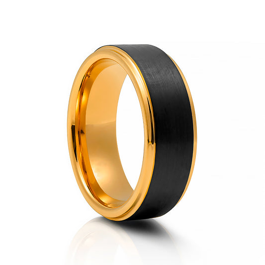 Black and Yellow Gold Tungsten Mens Wedding Ring - Victoria's Jewellery