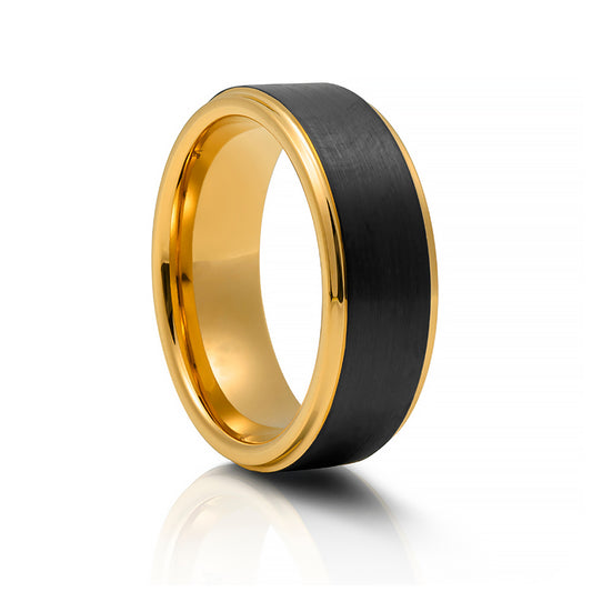 Black and Yellow Gold Tungsten Mens Wedding Ring - Victoria's Jewellery