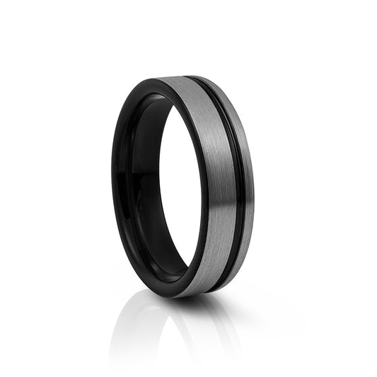 Black and Grey Mens Wedding Ring - Tungsten - Victoria's Jewellery