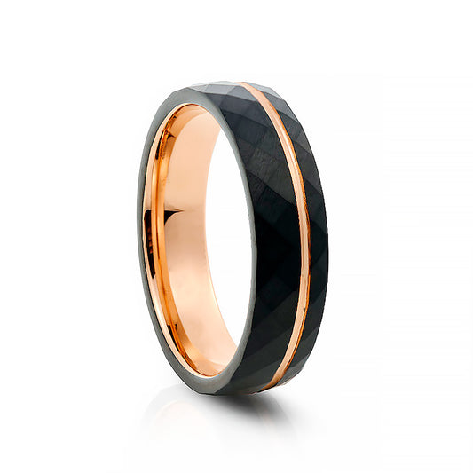 Gold Groove and Black Hammered Tungsten Mens Wedding Ring - Victoria's Jewellery