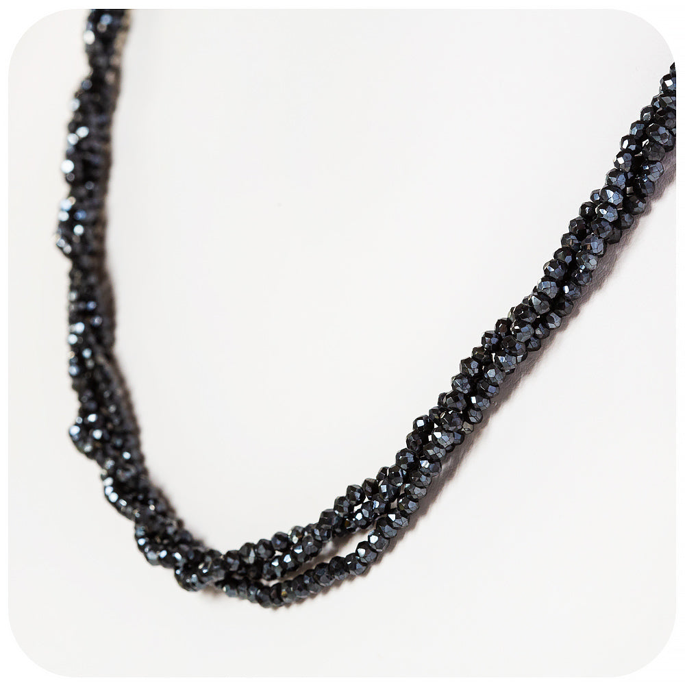 Faceted Black Spinel Bead and Yellow Gold Necklace - Victoria's Jewellery