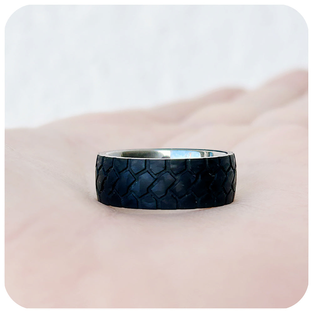 Black Tire Tungsten Mens Wedding Ring - Victoria's Jewellery