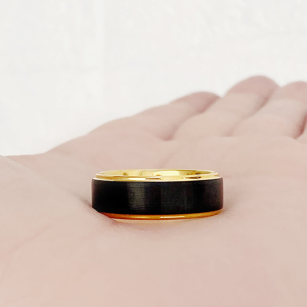 Rufus, Black and Gold Tungsten Men's Wedding Ring