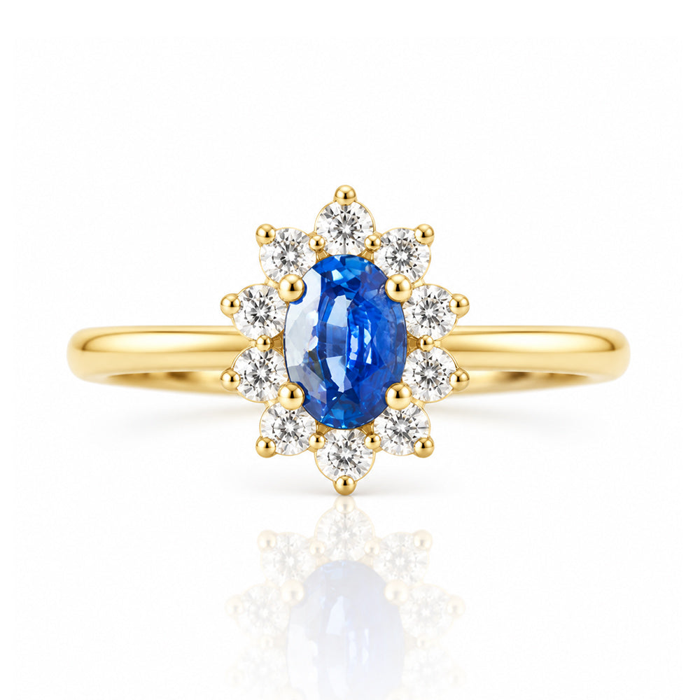 Eva, a Blue Sapphire and Diamond Halo Ring - Victoria's Jewellery