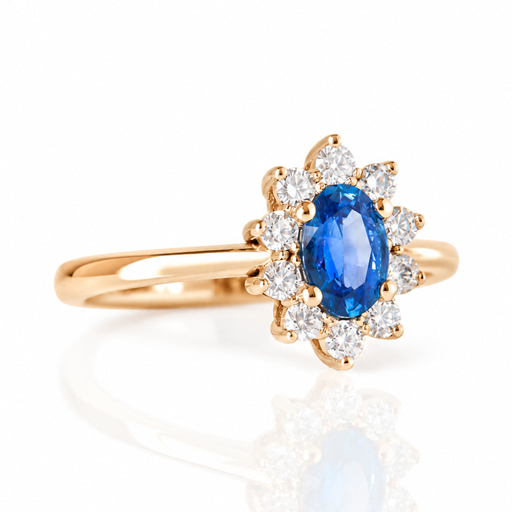 Eva, a Blue Sapphire and Diamond Halo Ring - Victoria's Jewellery