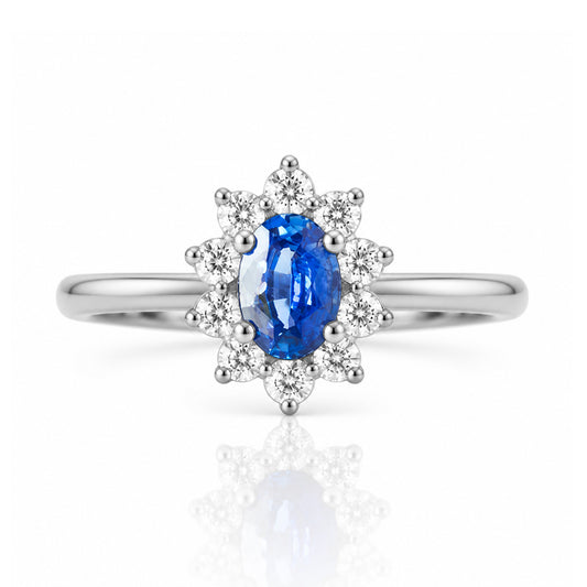 Eva, a Blue Sapphire and Diamond Halo Ring - Victoria's Jewellery