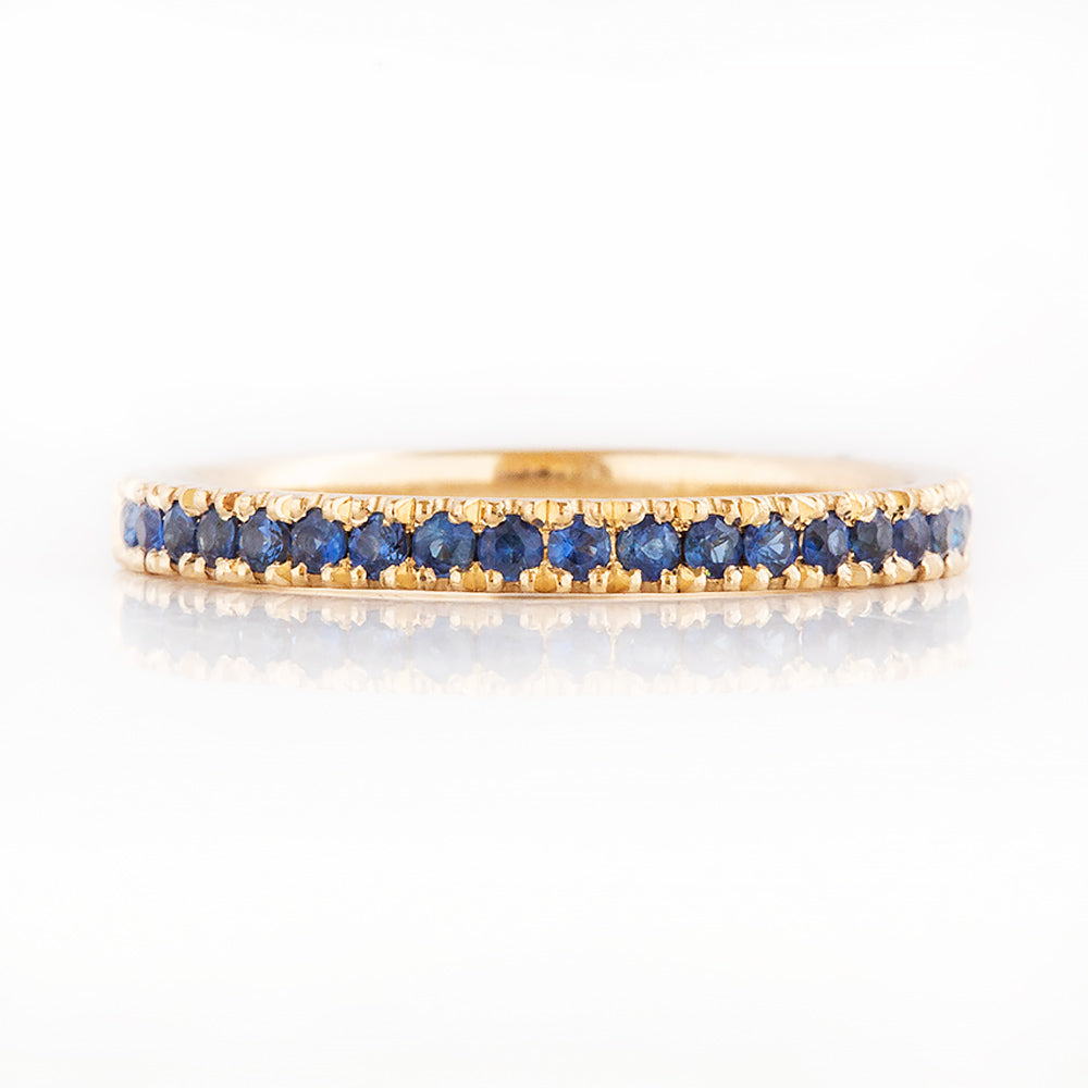 Blue Sapphire Half Eternity Stack Ring Wedding Band in Yellow Gold - Victoria's Jewellery