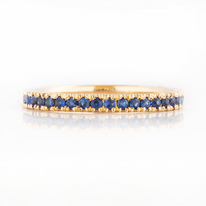 Blue Sapphire Half Eternity Stack Ring Wedding Band in Yellow Gold - Victoria's Jewellery