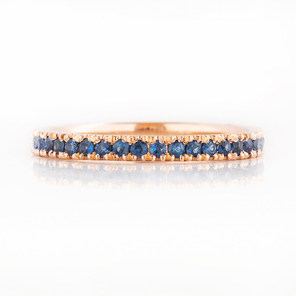 Blue Sapphire Half Eternity Stack Ring Wedding Band in Rose Gold - Victoria's Jewellery