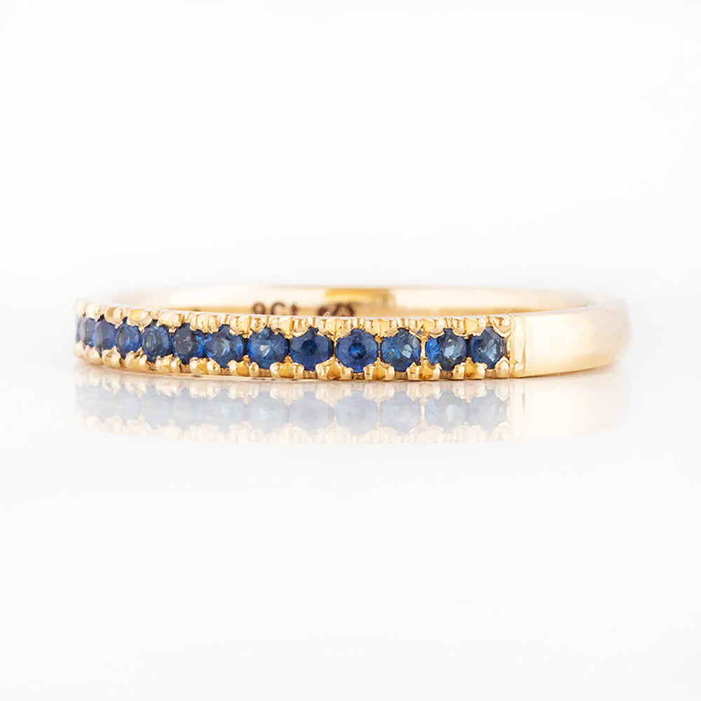 Blue Sapphire Half Eternity Stack Ring Wedding Band in Yellow Gold - Victoria's Jewellery