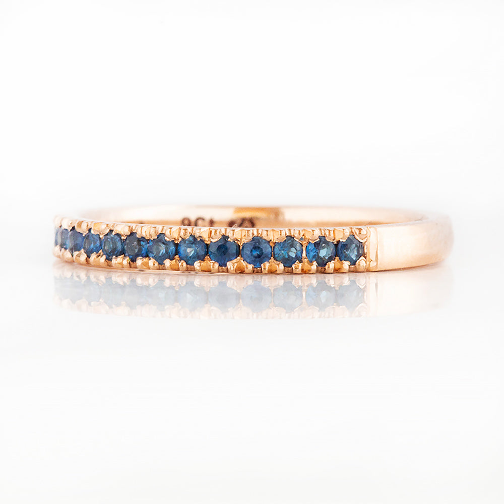 Blue Sapphire Half Eternity Stack Ring Wedding Band in Rose Gold - Victoria's Jewellery