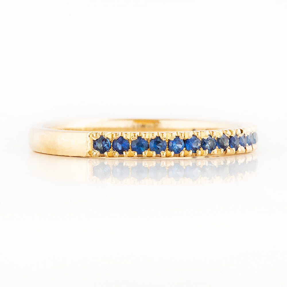 Blue Sapphire Half Eternity Stack Ring Wedding Band in Yellow Gold - Victoria's Jewellery