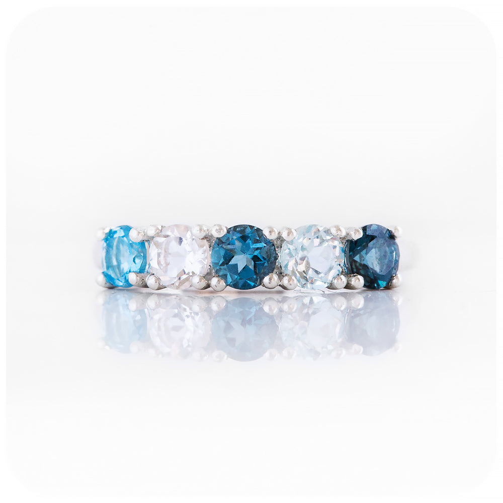 Blue Topaz Rainbow Remixed Half Eternity Anniversary Ring - Victoria's Jewellery