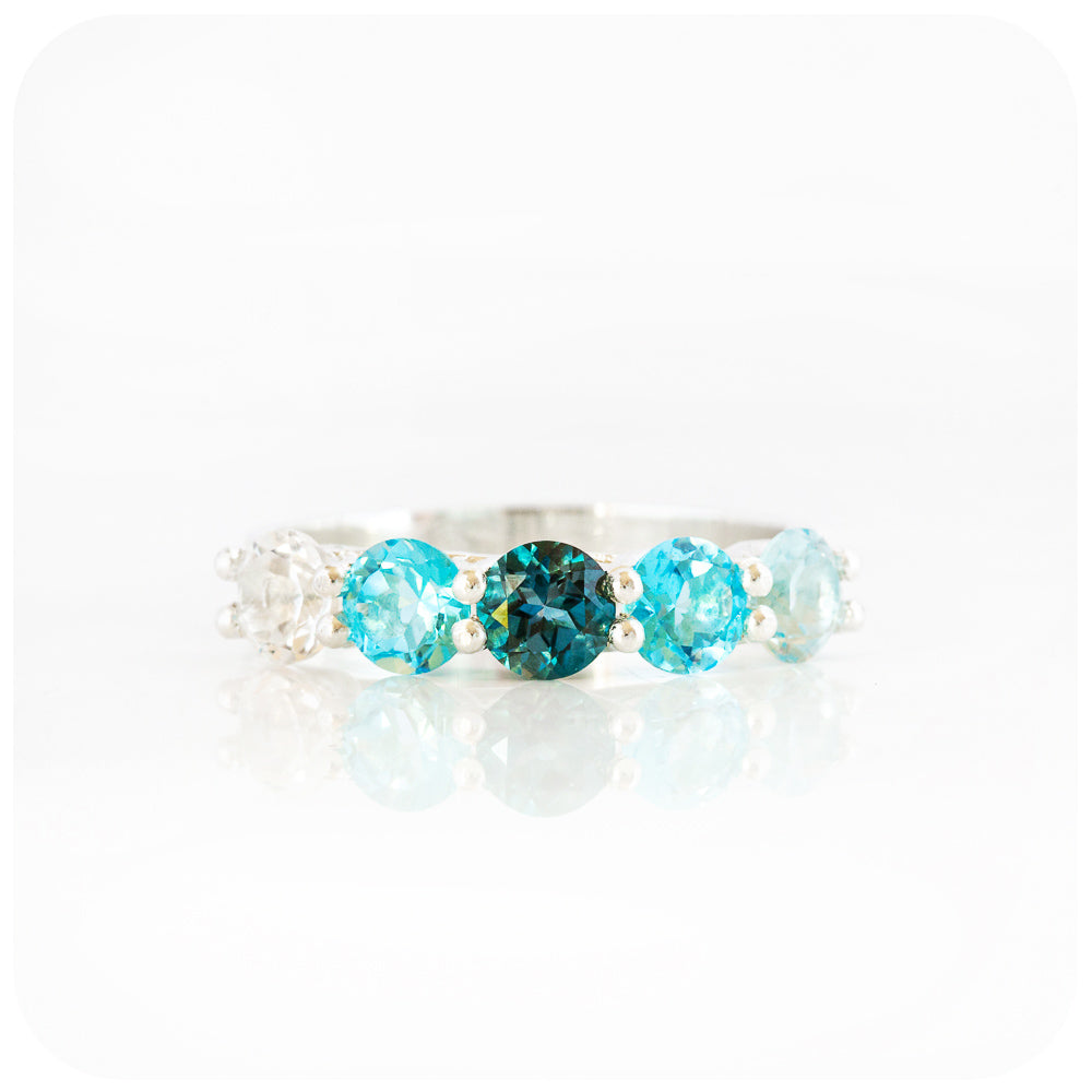 Blue Topaz Rainbow half eternity trellis Ring - Victoria's Jewellery