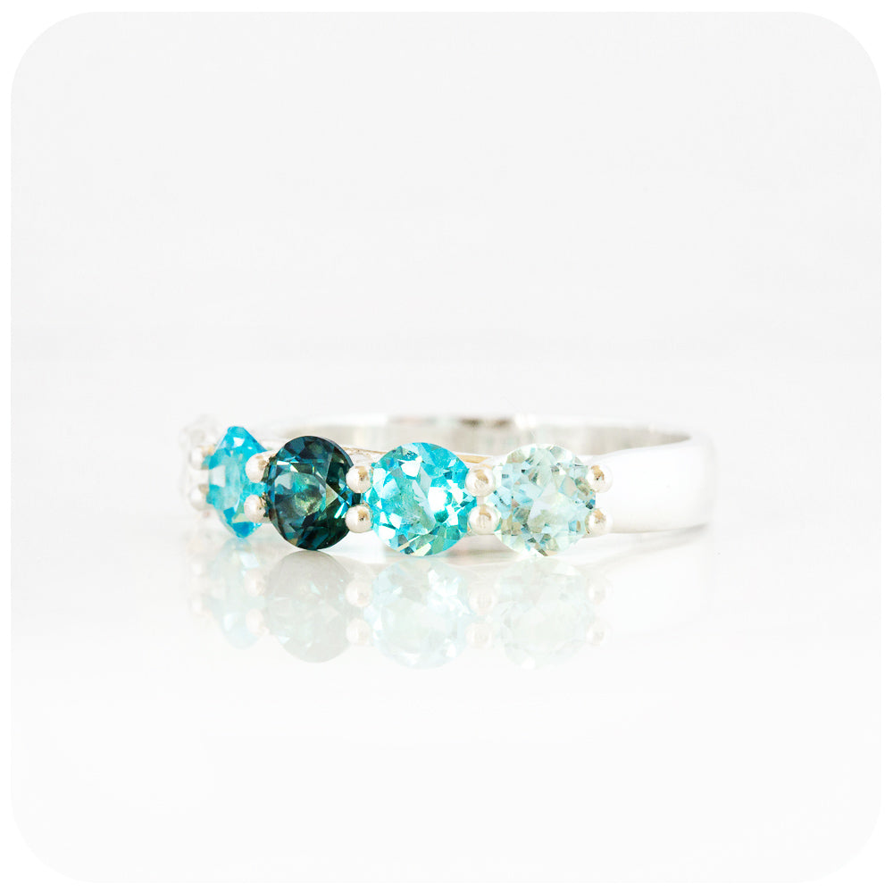 Blue Topaz Rainbow half eternity trellis Ring - Victoria's Jewellery