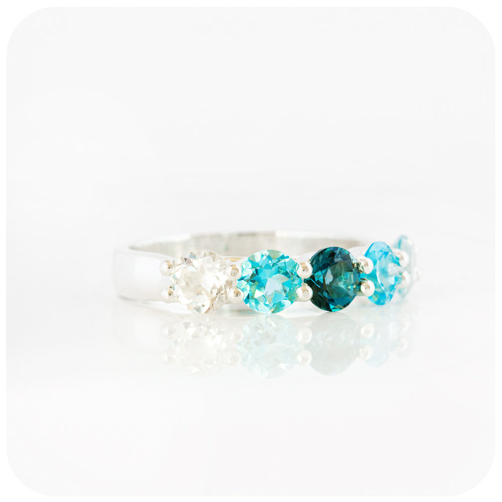 Blue Topaz Rainbow half eternity trellis Ring - Victoria's Jewellery