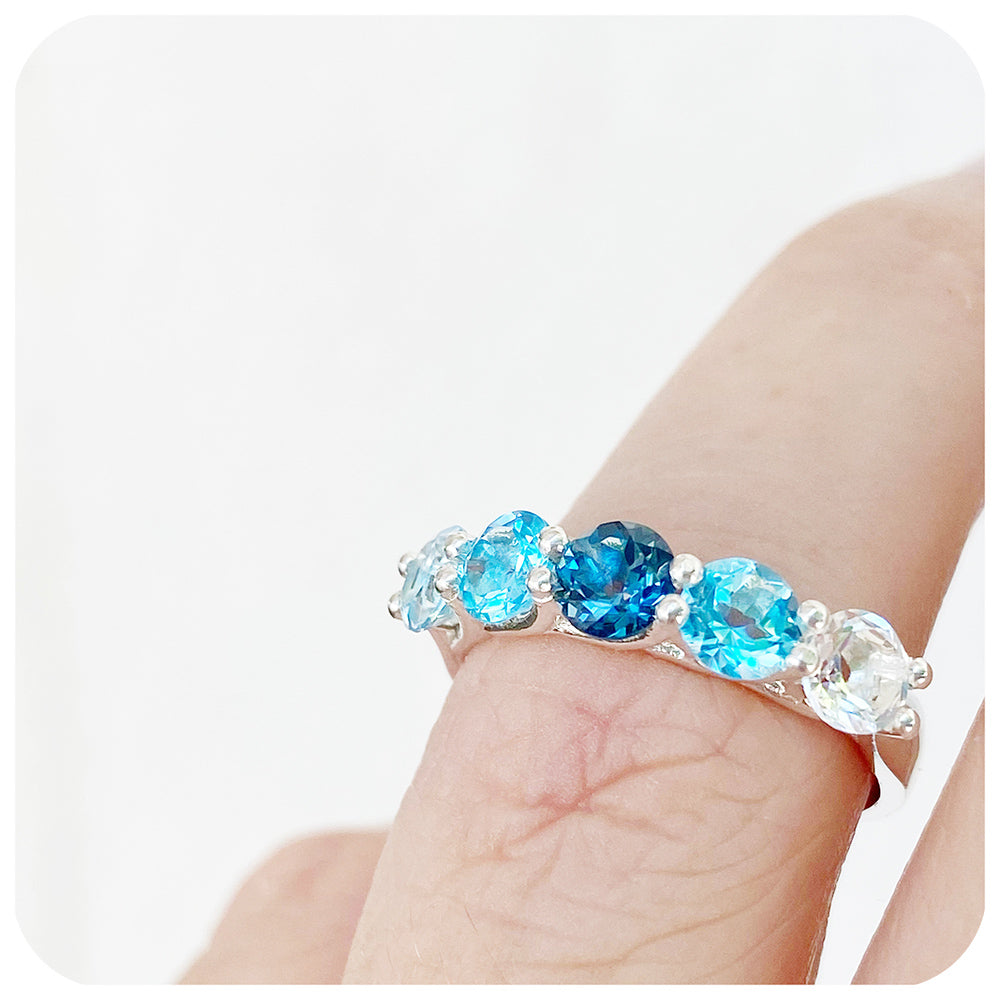 Blue Topaz Rainbow half eternity trellis Ring - Victoria's Jewellery