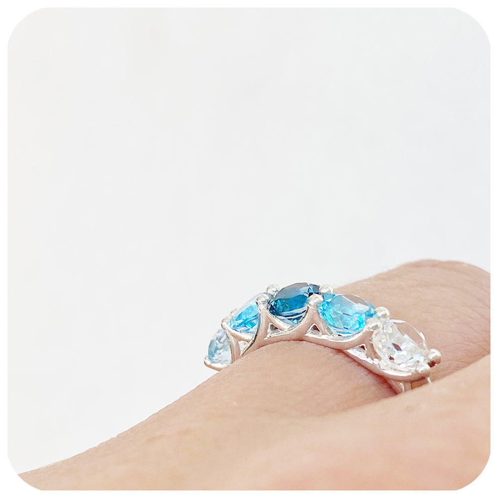 Blue Topaz Rainbow half eternity trellis Ring - Victoria's Jewellery