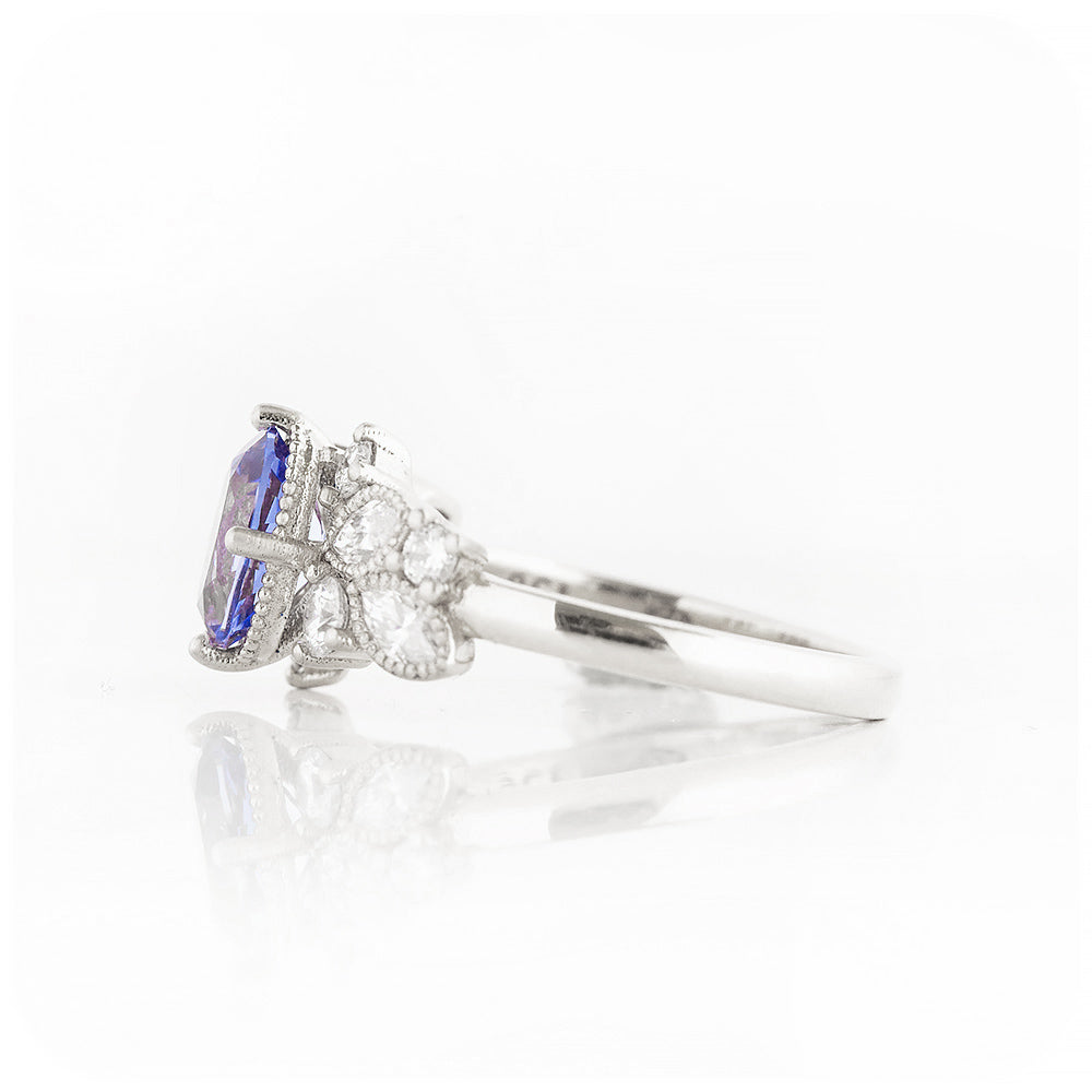 Blue and White Sapphire Cluster Style Engagement Ring - Victoria's Jewellery