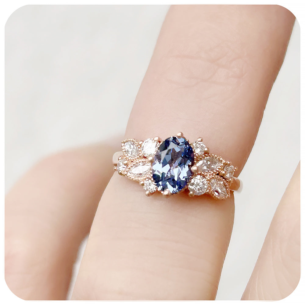 Blue and White Sapphire Cluster Style Engagement Ring - Victoria's Jewellery