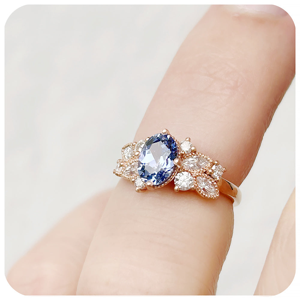 Blue and White Sapphire Cluster Style Engagement Ring - Victoria's Jewellery