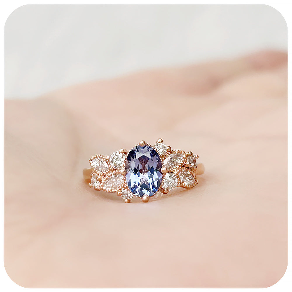 Blue and White Sapphire Cluster Style Engagement Ring - Victoria's Jewellery