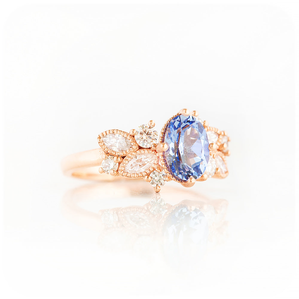 Blue and White Sapphire Cluster Style Engagement Ring - Victoria's Jewellery