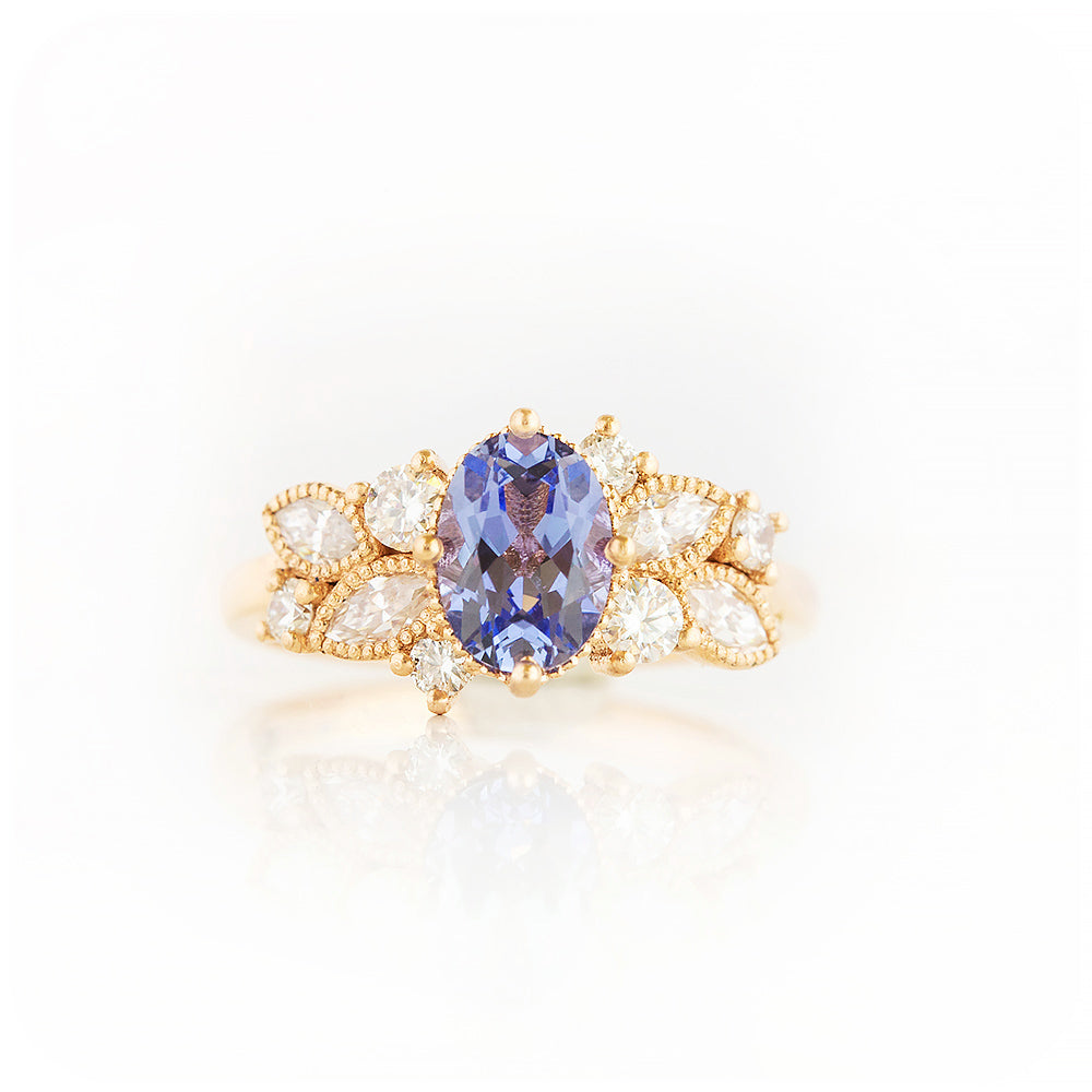 Blue and White Sapphire Cluster Style Engagement Ring - Victoria's Jewellery