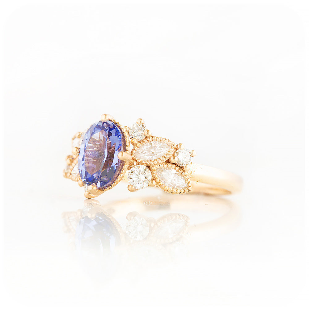 Blue and White Sapphire Cluster Style Engagement Ring - Victoria's Jewellery