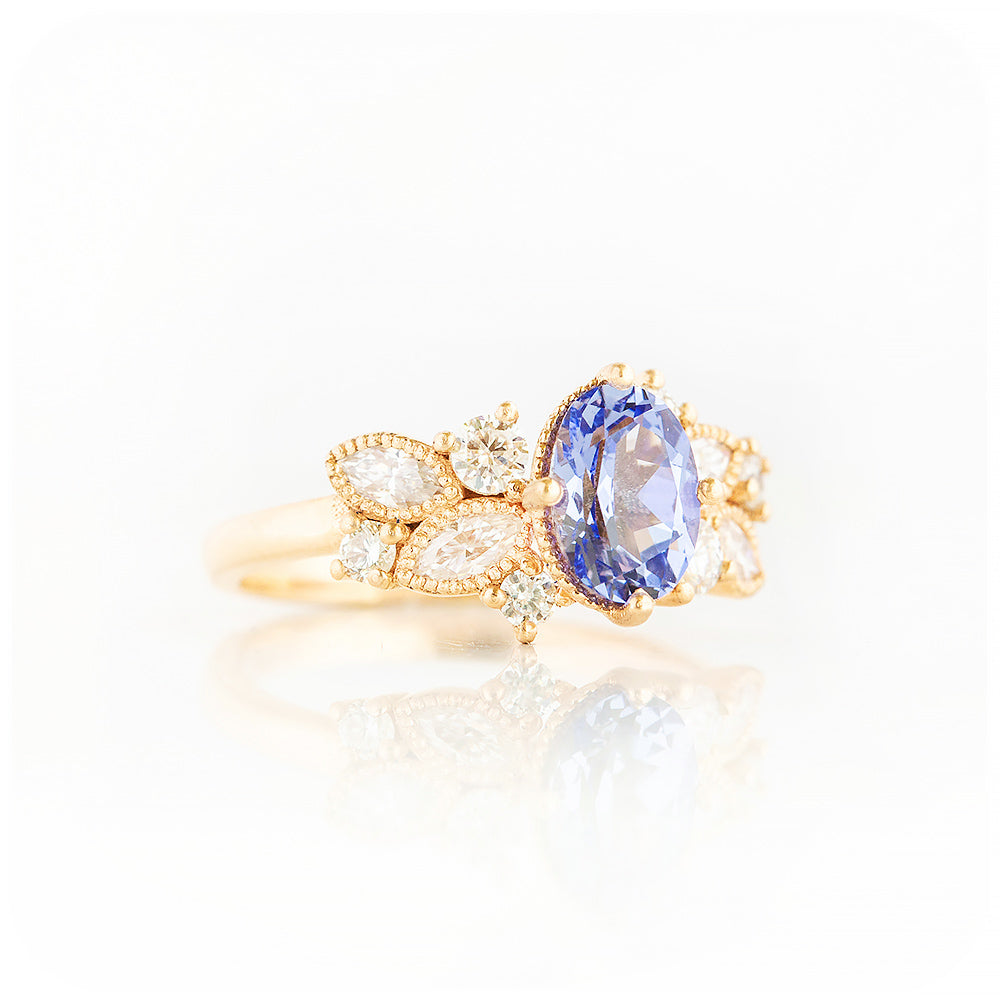 Blue and White Sapphire Cluster Style Engagement Ring - Victoria's Jewellery