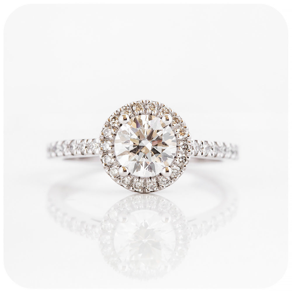 Brilliant round cut Lab Grown Diamond Halo Engagement Wedding Ring - Victoria's Jewellery