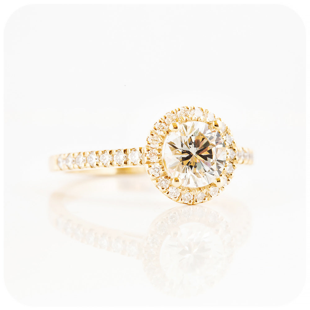 Brilliant round cut Lab Grown Diamond Halo Engagement Wedding Ring - Victoria's Jewellery