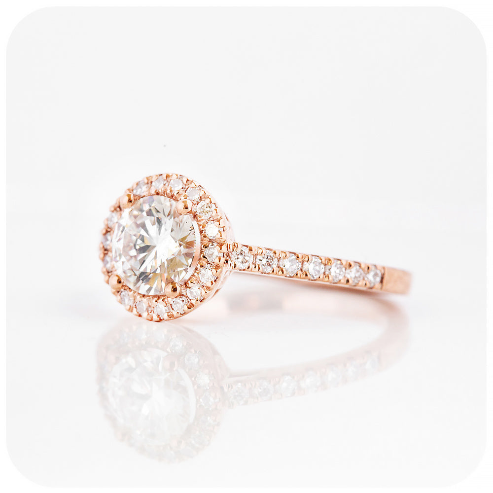 Brilliant round cut Lab Grown Diamond Halo Engagement Wedding Ring - Victoria's Jewellery