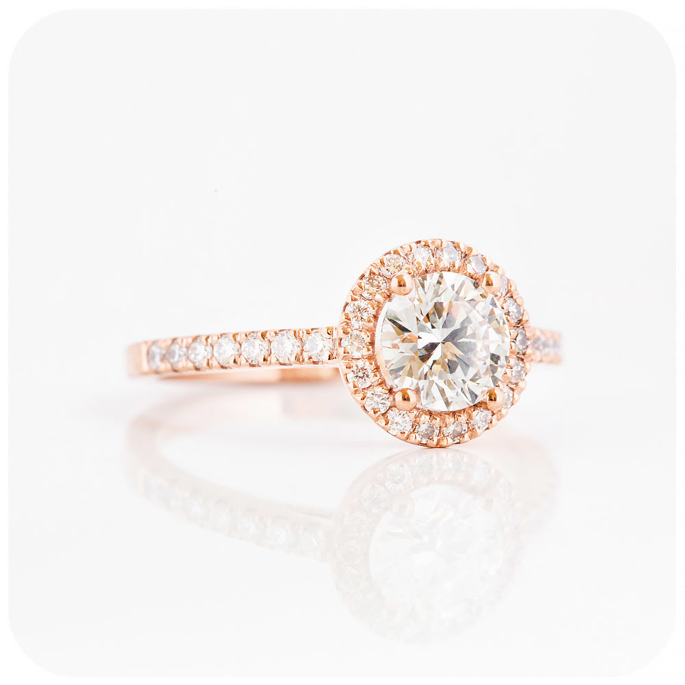 Brilliant round cut Moissanite Halo Engagement Wedding Ring - Victoria's Jewellery