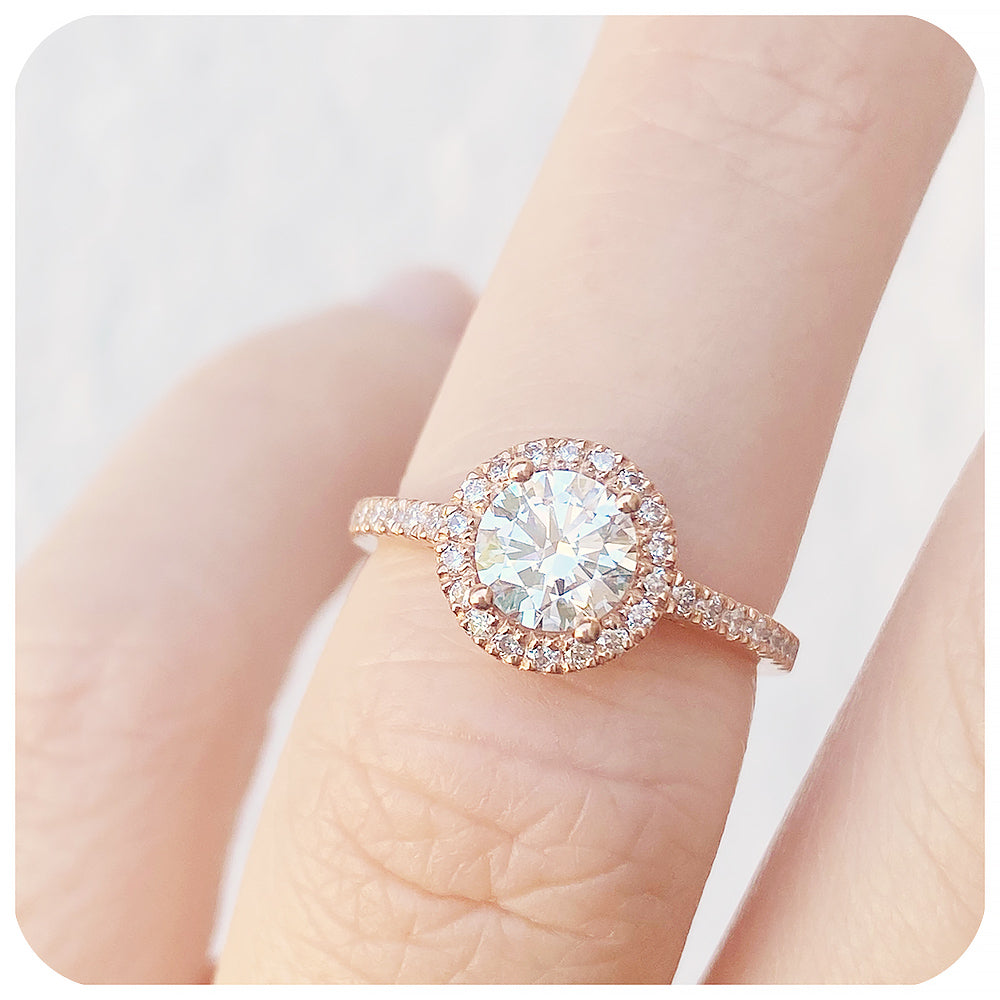 Brilliant round cut Lab Grown Diamond Halo Engagement Wedding Ring - Victoria's Jewellery