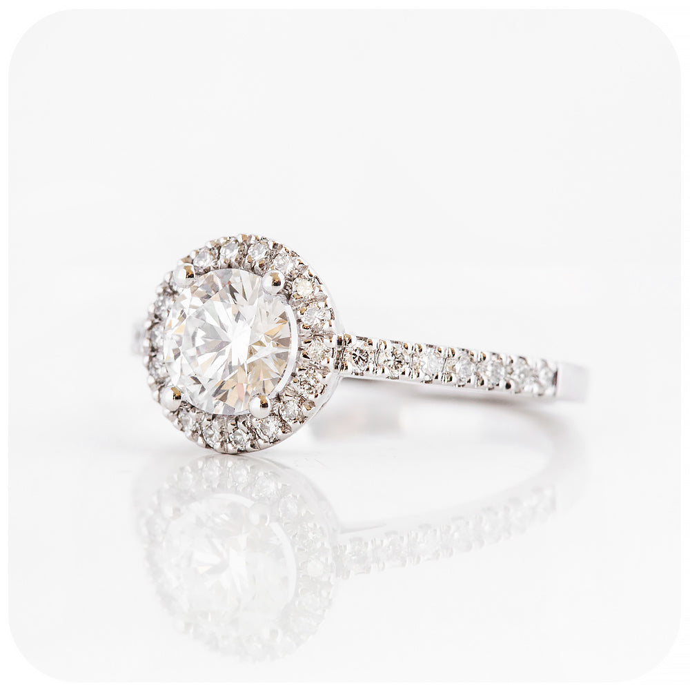 Brilliant round cut Lab Grown Diamond Halo Engagement Wedding Ring - Victoria's Jewellery