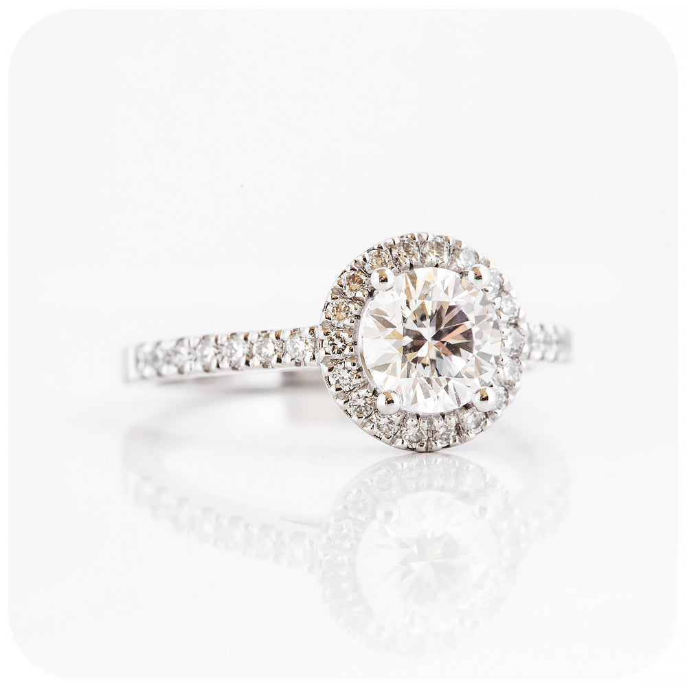 Brilliant round cut Lab Grown Diamond Halo Engagement Wedding Ring - Victoria's Jewellery