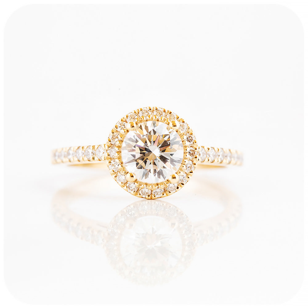 Brilliant round cut Lab Grown Diamond Halo Engagement Wedding Ring - Victoria's Jewellery