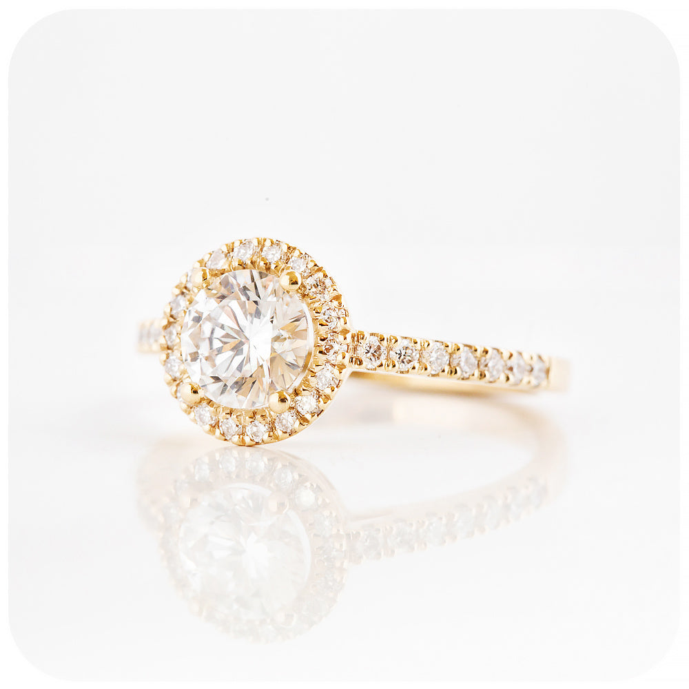 Brilliant round cut Lab Grown Diamond Halo Engagement Wedding Ring - Victoria's Jewellery