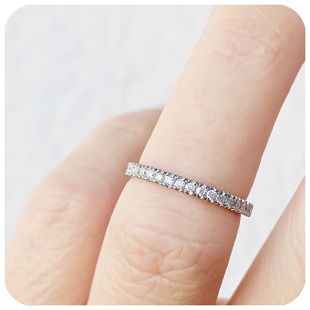 brilliant round cut moissanite half eternity stack wedding band ring - Victoria's Jewellery