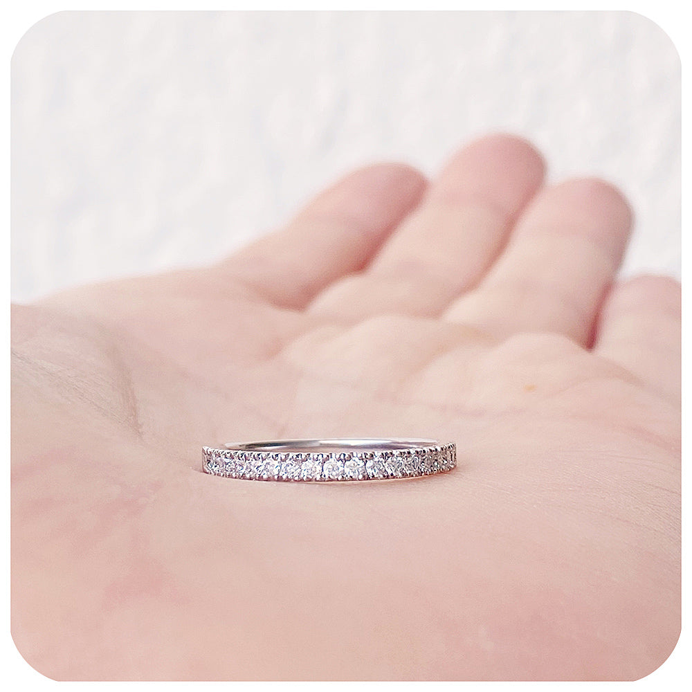 brilliant round cut moissanite half eternity stack wedding band ring - Victoria's Jewellery