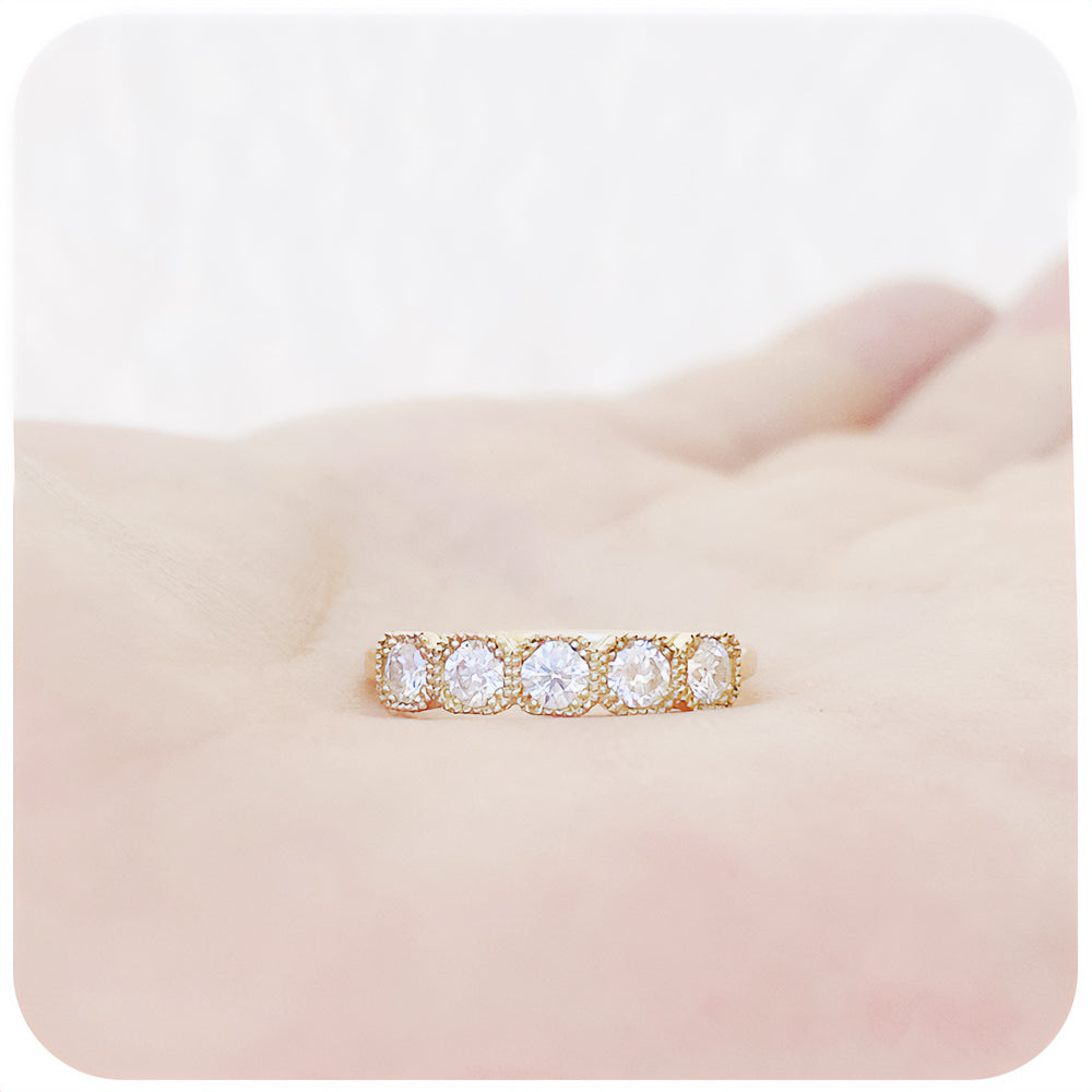 Brilliant Round Cut Diamond Half Eternity Vintage Style Wedding Ring - Victoria's Jewellery