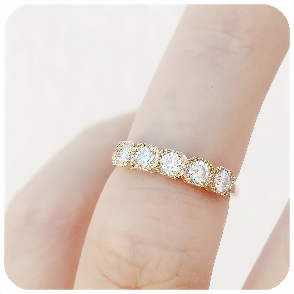 Brilliant Round Cut Diamond Half Eternity Vintage Style Wedding Ring - Victoria's Jewellery