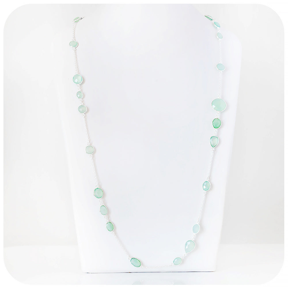 Mint Green Chalcedony sterling silver rope Necklace - Victoria's Jewellery