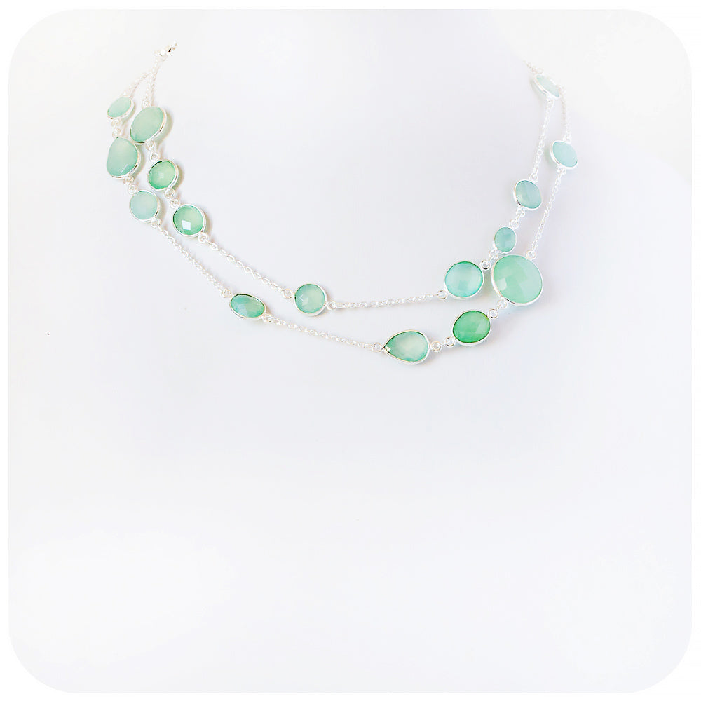 Mint Green Chalcedony sterling silver rope Necklace - Victoria's Jewellery