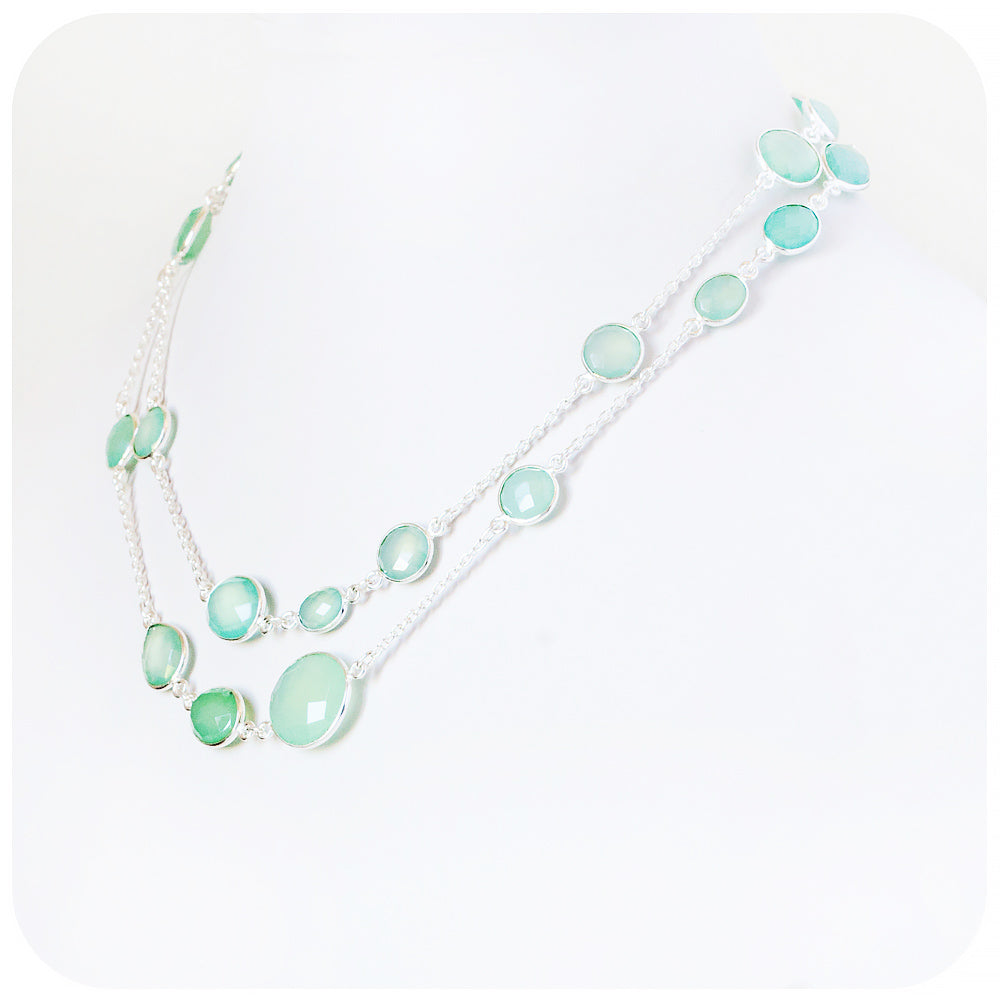 Mint Green Chalcedony sterling silver rope Necklace - Victoria's Jewellery